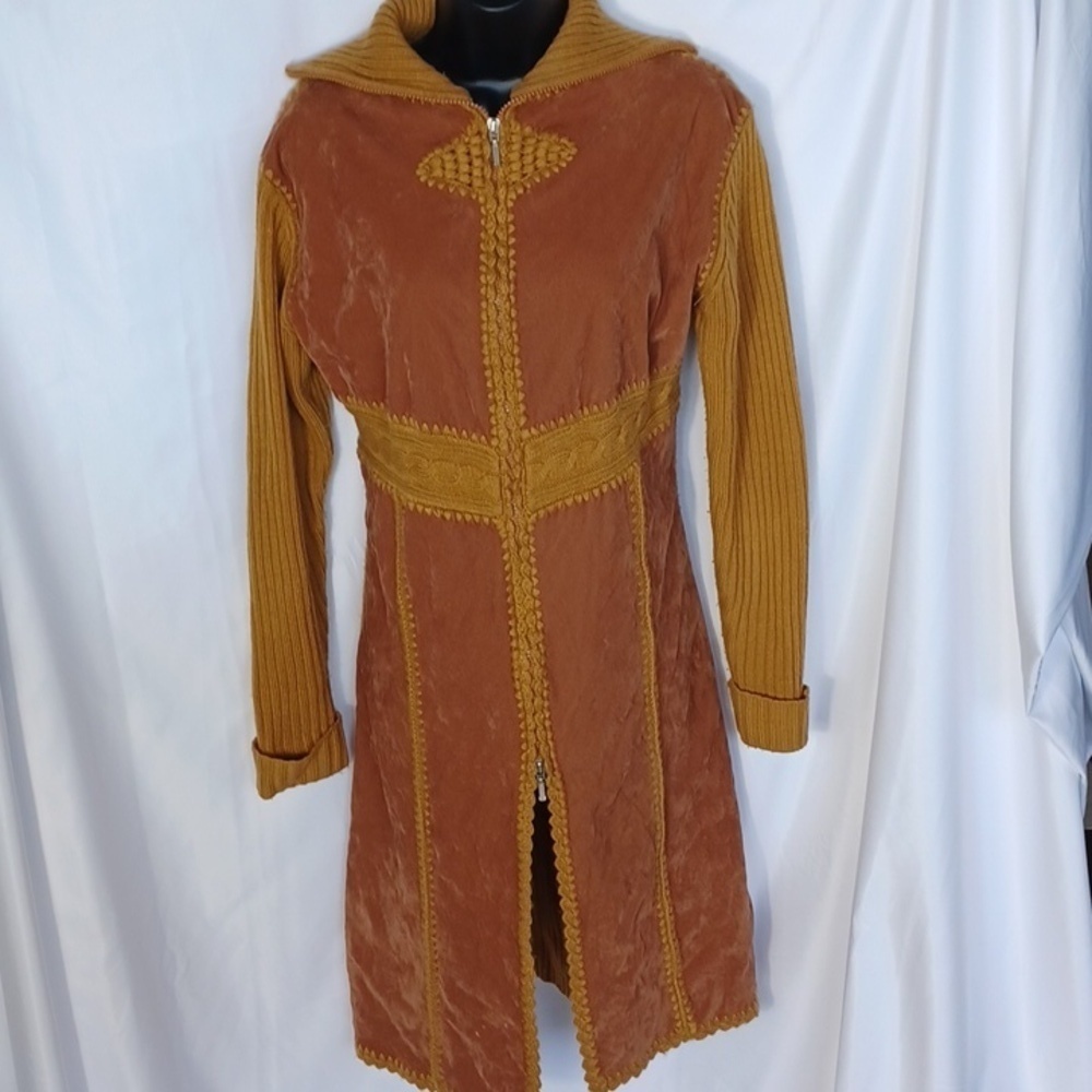 Vintage 70s Knit/velvet Coat/sweater Penny Lane Embroidered, dual zip